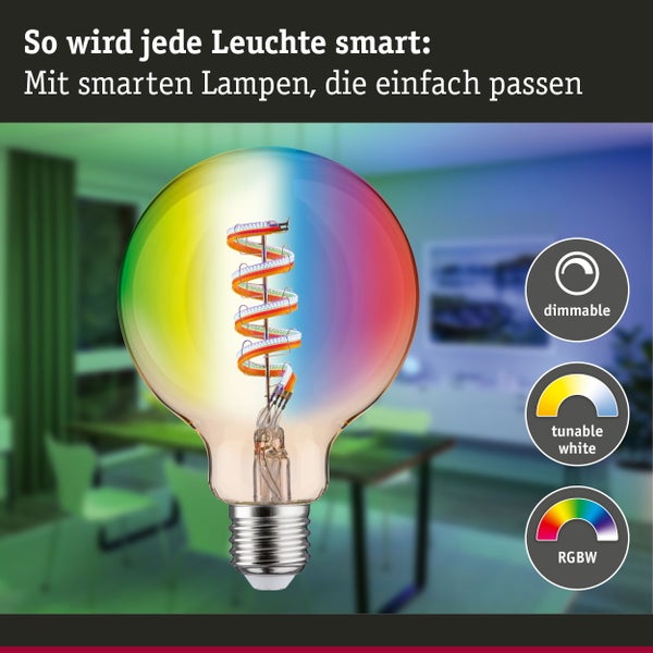Filament 230V Smart Home Zigbee 3.0 LED Globe G95 E27 470lm 6,3W RGBW+ dimmbar Gold