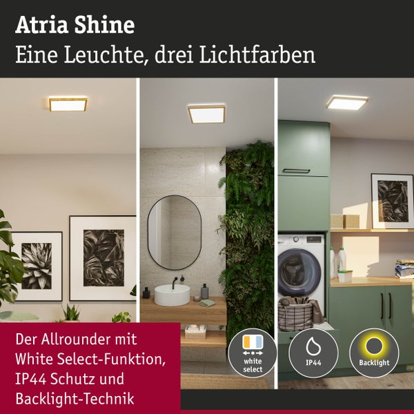 LED Panel Atria Shine IP44 eckig 298x298mm 15,7W 2100lm White Switch Holzoptik