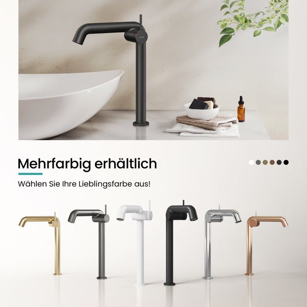 EMKE Einhebel-Waschtischarmatur, Badarmaturen, Waschbecken Armatur - Schweizer Design，G3/8, Wassersparend, Korrosionsschutz, Warm- & Kaltwasser, Bleifreies Messing,332x220x76mm,Shwarz Matt