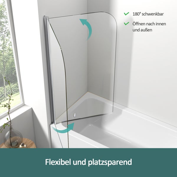 EMKE Badewannenaufsatz 70 x 140 cm, Duschwand für Badewanne, 6 mm ESG-Sicherheitsglas mit Nano-Beschichtung, Schwenktür mit Hebe-Senk-Funktion, Chrom