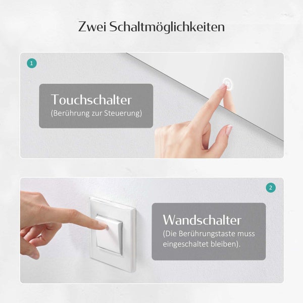 EMKE Badspiegel mit Beleuchtung ф50cm, LED-Spiegel mit Touchschalter, rund, Anti-Beschlag, Kaltweiß