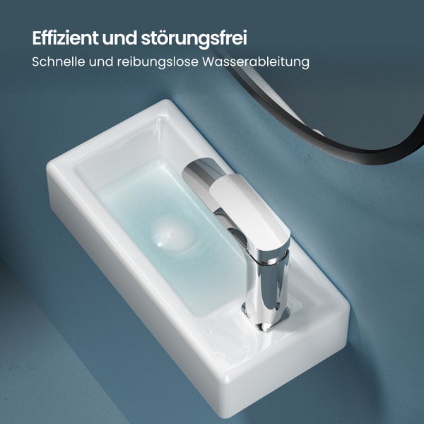 EMKE Wandwaschbecken 405×205 mm mit vorgebohrtem Hahnloch, Rechteckig, glänzend Weiß, Keramik, pflegeleicht & feuchtigkeitsbeständig für das Badezimmer, Höhe 105 mm