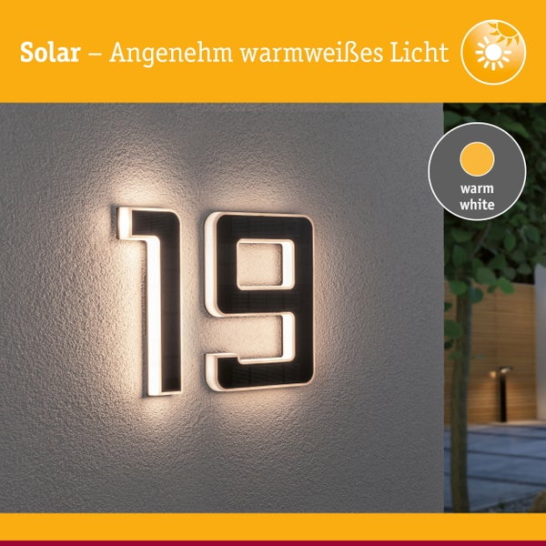 Set Solar LED Hausnummernleuchte inkl. wechselbarer Akku Nummer 19 3000K 2x6lm 2x0,2W Schwarz