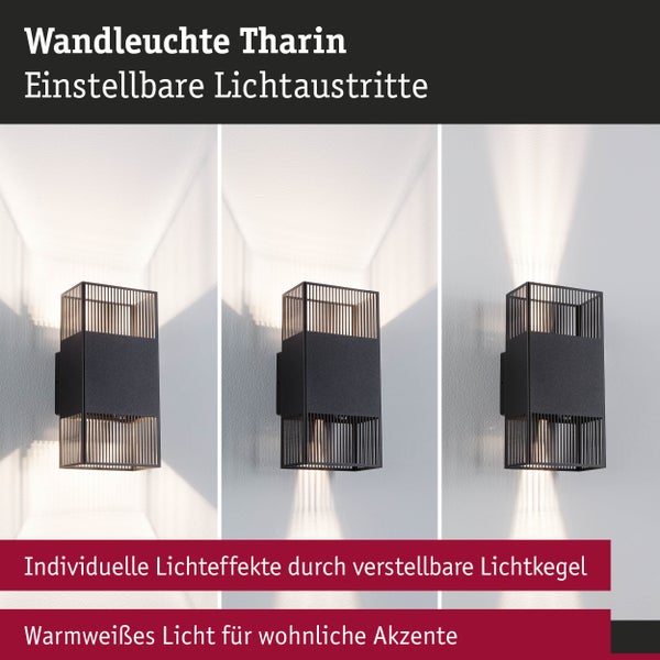LED Wandleuchte Tharin IP44 3000K 120x104mm 2x3,7W Schwarz