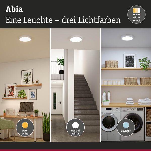 Abia Deckenleuchte mit drei Lichtfarben in verschiedenen Wohnbereichen