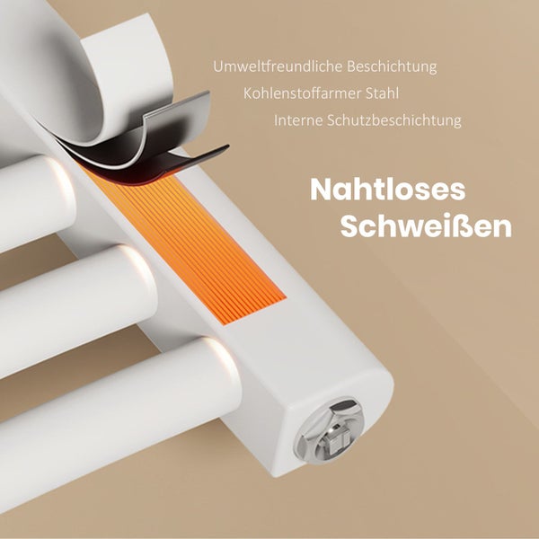 EMKE Elektrischer Badheizkörper mit Thermostat, Gebogener Handtuchwärmer mit Heizstab, Weiß, 1200 x 400 mm, 500 W