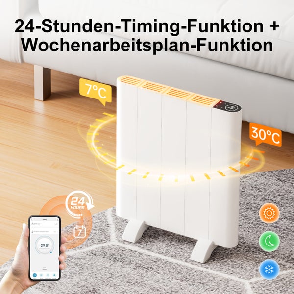 EMKE Elektro-Heizkörper 700W Weiß Flachheizkörper Aluminium Stehend/wandmontierbar, Wifi-Steuerung LCD-Display Timing-Funktion Elektroheizung