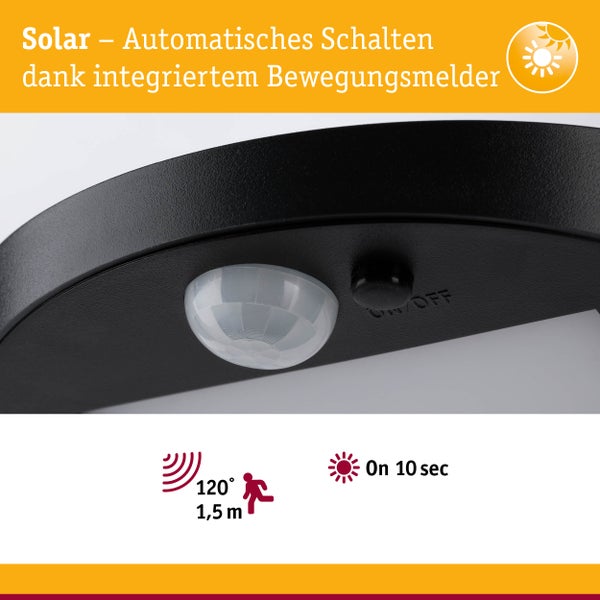 Solar LED Pollerleuchte Ryse Bewegungsmelder IP44 3000K 30lm Anthrazit