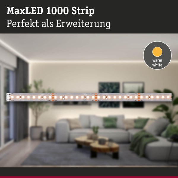 MaxLED 1000 Strip im Wohnzimmer mit warmweissem Licht als Erweiterung