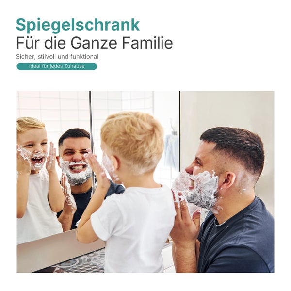 EMKE Spiegelschrank 60 x 65 cm, 2-türig, doppelseitige Spiegeltüren, mit Einlegeböden, Soft-Close, IP44, für Badezimmer, weiß