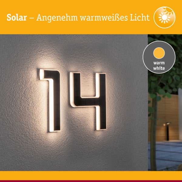 Set Solar LED Hausnummernleuchte inkl. wechselbarer Akku Nummer 14 3000K 2x6lm 2x0,2W Schwarz
