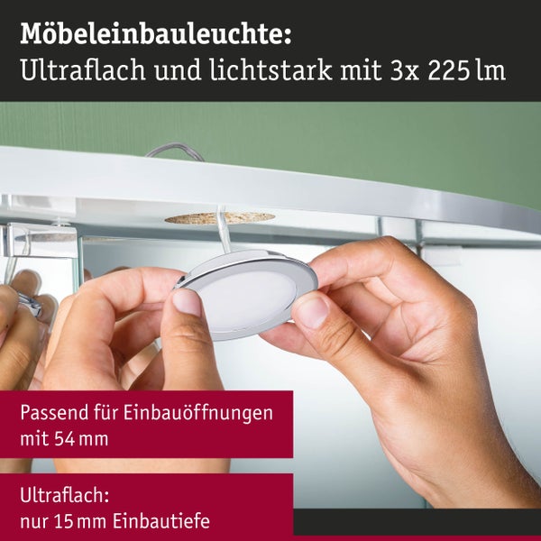 LED Möbeleinbauleuchten 3er-Set rund 65mm 3x2,5W 3x180lm 230/12V 4000K Chrom