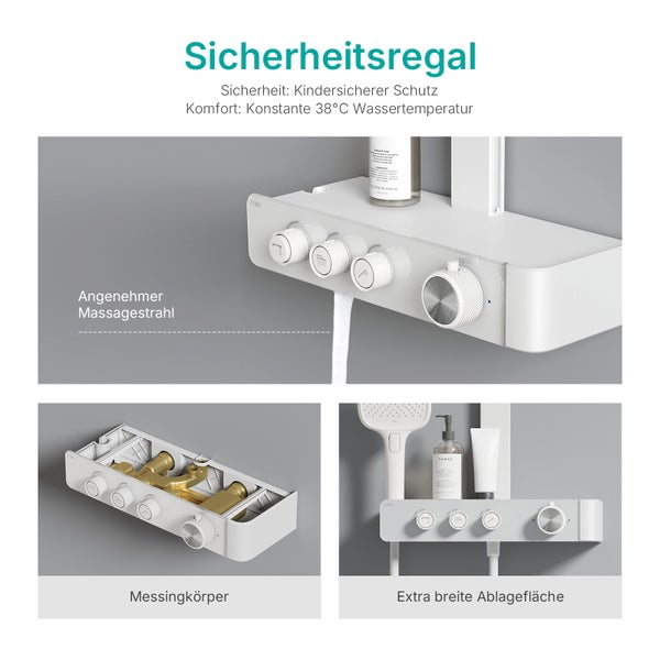 Duscharmatur mit Sicherheitsablage, Massagefunktion und Messingkörper