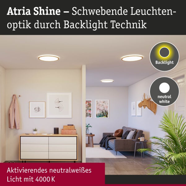 LED Panel Atria Shine Backlight IP44 rund 190mm 11,2W 850lm 4000K Holzoptik