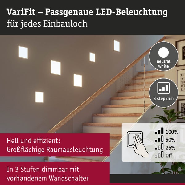 VariFit LED Einbaupanel 3-Step-Dim Areo IP44 eckig 175x175mm 13W 1200lm 4000K Weiß dimmbar
