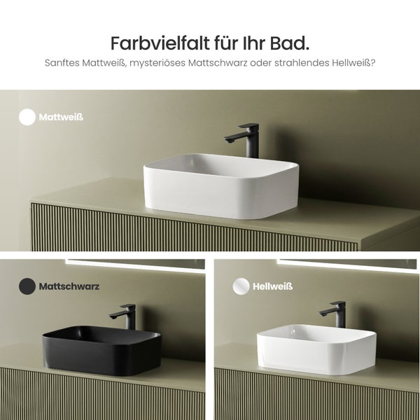 EMKE Aufsatzwaschbecken Keramik 505x380 mm, Mattweiß, Eckig, Pflegeleicht, Design Waschtisch, Handwaschbecken für Bad & Gäste-WC, Höhe 150 mm