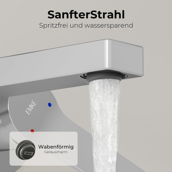 EMKE Wasserhahn Bad Unterputz, Waschtischarmatur Unterputz aus Kupfer, 2-Loch Wandarmatur, Chrom, 281×210×70 mm, für Badezimmer Waschbecken geeignet