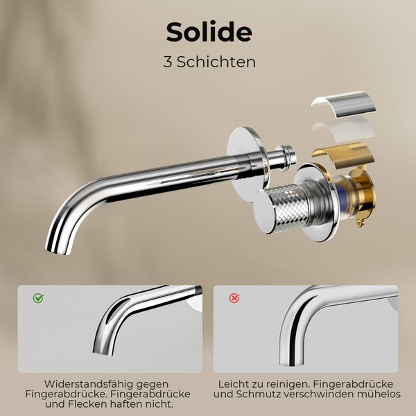 EMKE Unterputz Wandarmatur, 360° schwenkbar, 2-Loch Badarmatur aus Messing, Wandmontage für Waschbecken,288x210x70,Chrom
