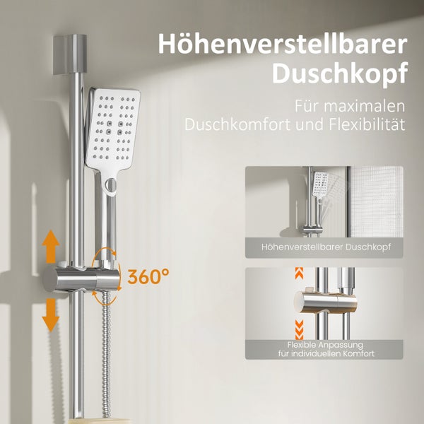 EMKE Brausegarnitur–Duschset mit Handbrause, Seifenhalter, 3 Strahlarten, 72 cm Stange, 150 cm Schlauch, Chrom