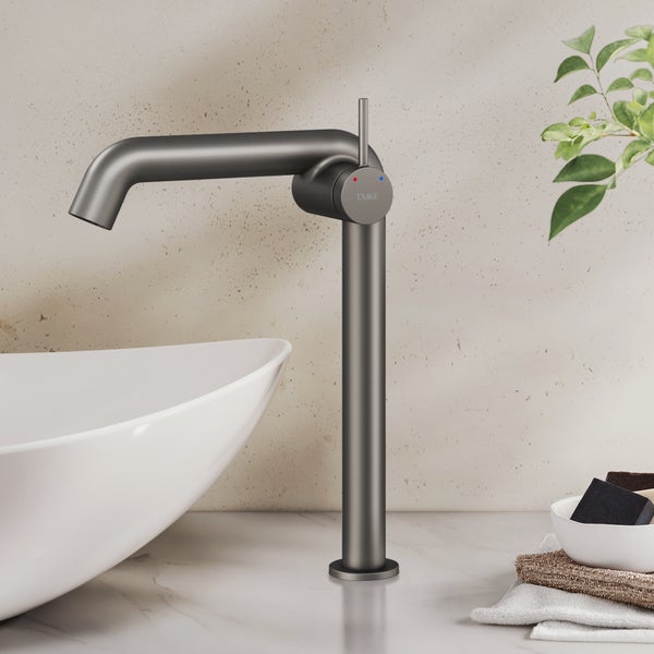EMKE Einhebel-Waschtischarmatur, Badarmaturen, Waschbecken Armatur - Schweizer Design，G3/8, Wassersparend, Korrosionsschutz, Warm- & Kaltwasser, Bleifreies Messing,332x220x76mm,Anthrazit Matt