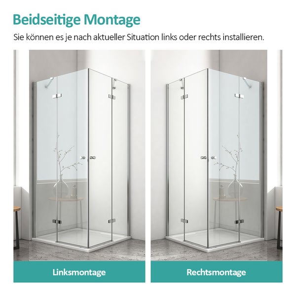 EMKE Duschkabine Eckeinstieg Dusche Duschabtrennung mit 5 mm NANO-Glas, 75x80cm, 185cm Höhe