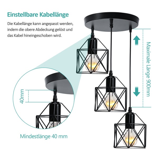 Pendelleuchte mit einstellbarer Kabellänge und geometrischem Lampenschirm