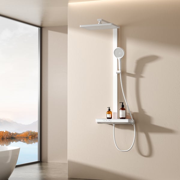 Duschsystem mit Kopfbrause und Handbrause im modernen Badezimmer