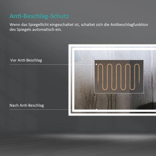 EMKE Badspiegel mit LED-Beleuchtung 100 x 60 cm, Kaltweiß 6500K, Touchschalter & Beschlagfrei, dimmbar, IP44, für Bad