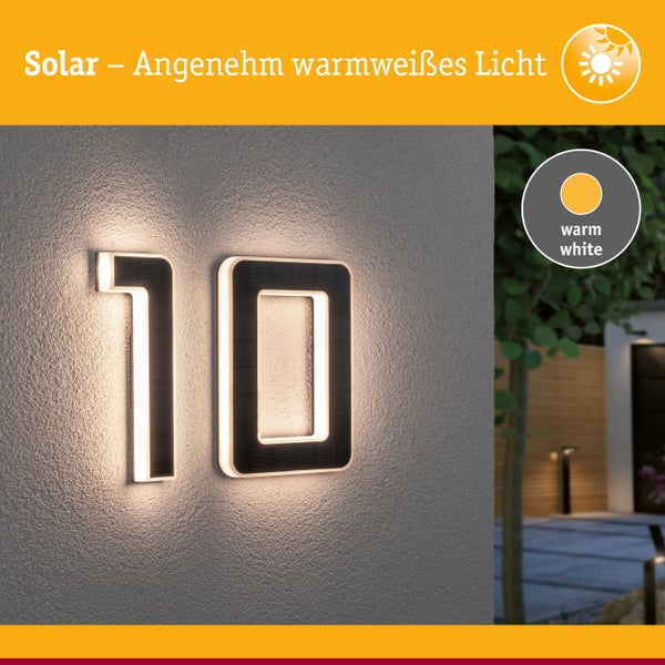 Set Solar LED Hausnummernleuchte inkl. wechselbarer Akku Nummer 10 3000K 2x6lm 2x0,2W Schwarz
