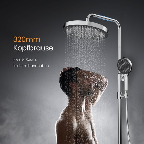EMKE Duschsystem Thermostat Duschset mit 40cm Thermostatische Platt, Höhe 83 cm, 3 Strahlart(en), Brausestange, Handbrause, Regendusche, Wasserauslass