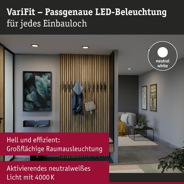 VariFit LED Einbaupanel Areo IP44 rund 118mm 6,5W 550lm 4000K Schwarz