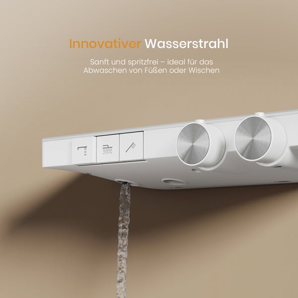 EMKE Duschsystem mit Thermostat, LED-Temperaturanzeige, Regendusche 36 x 24 cm, 4 Strahlarten, höhenverstellbare Brausestange, Weiß Matt
