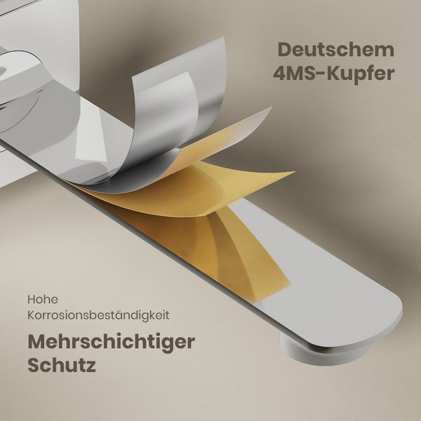 EMKE Wandarmatur, Edelstahl-Waschtischmischer, ergonomischer Einhebelmischer, geräuschreduzierend, Unterputz-Grundkörper,  Keramik-Ventilkern，Chrom