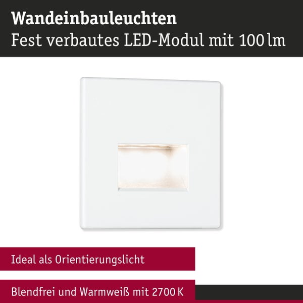 Set LED Wandeinbauleuchte Edge 3er-Set eckig 80x5mm 3x1,2W 3x50lm 230V 2700K Weiß matt