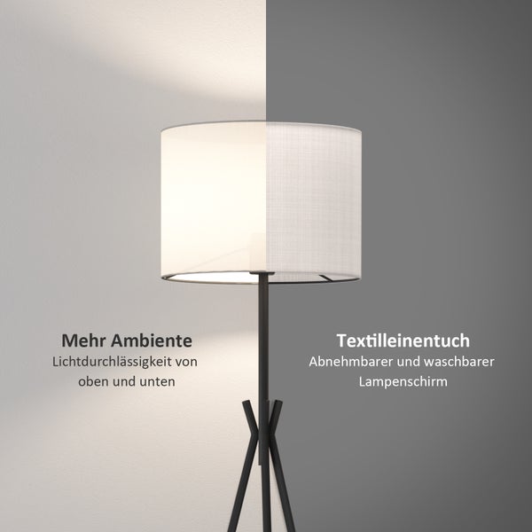 EMKE Stehlampe Briana, 147 x 32 cm, Vintage Textil-Stativleuchte mit schwarzem Standfuß und Fußschalter, für Wohnzimmer, Büro, Leseecke (ohne Leuchtmittel)