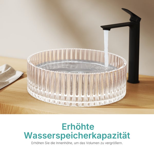 Rundes Aufsatzwaschbecken aus Kristallglas mit Wasserhahn