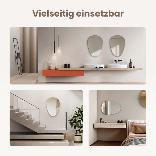 EMKE Asymmetrischer Badspiegel 60x45 cm, Ovaler Wandspiegel Modern, Badezimmer Spiegel für Schlafzimmer & Flur