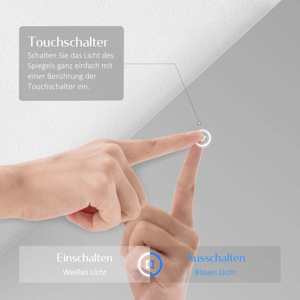 EMKE LED Badspiegel mit Beleuchtung Ø70 cm rund, Touchschalter, kaltweiß, IP44, kupferfreier Silberspiegel für Bad