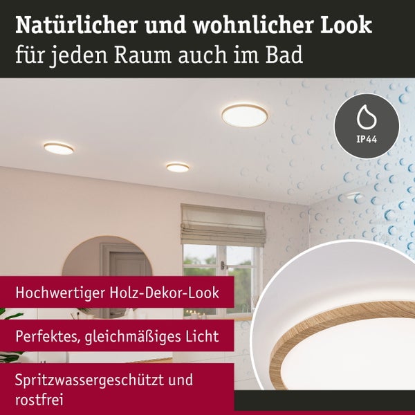 LED Panel Atria Shine Backlight IP44 rund 293mm 16W 1600lm 4000K Holzoptik