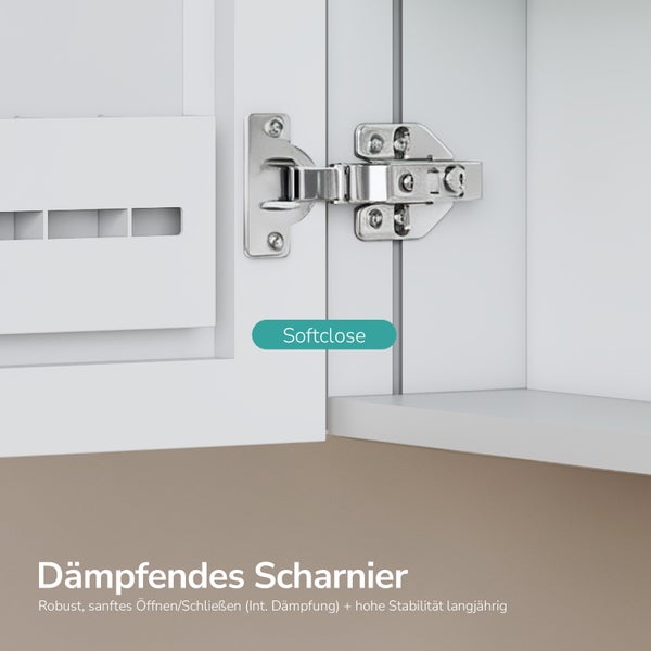 Scharnier mit Dämpfungsfunktion in einem weißen Möbelstück