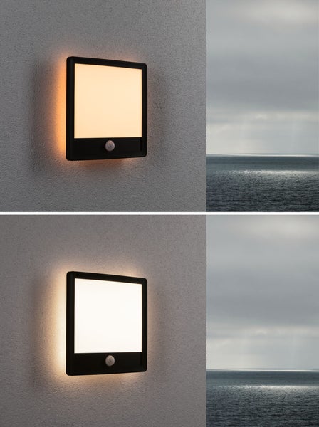 LED Außenpanel Lamina Backlight Dämmerungsgesteuerter Bewegungsmelder (IR) insektenfreundlich IP44 eckig 250x47mm Tunable Warm 14W 920lm 230V Schwarz Kunststoff