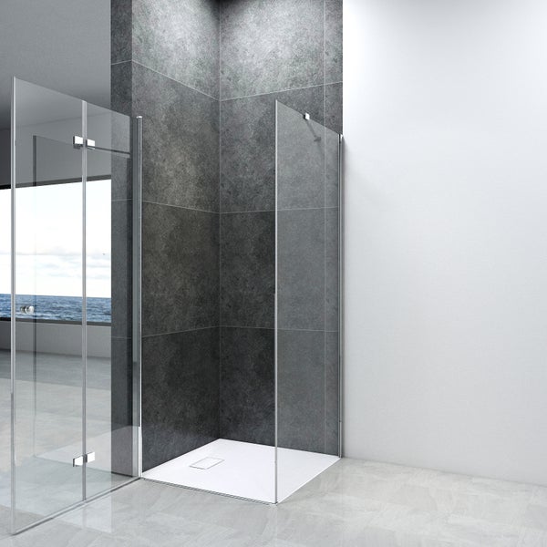 EMKE Duschkabine 80x80cm Duschabtrennung 6mm ESG klares Sicherheitsglas Falttür Duschtür mit Seitenwand Höhe: 185cm