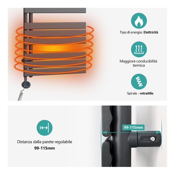EMKE Elektrischer Badheizkörper 104x40 cm vertikal, 400W, Designheizkörper mit Thermostat, Timer & Memory-Funktion, IP44, Wandmontage, Handtuchwärmer seitlich offen, Anthrazit,  für Bad