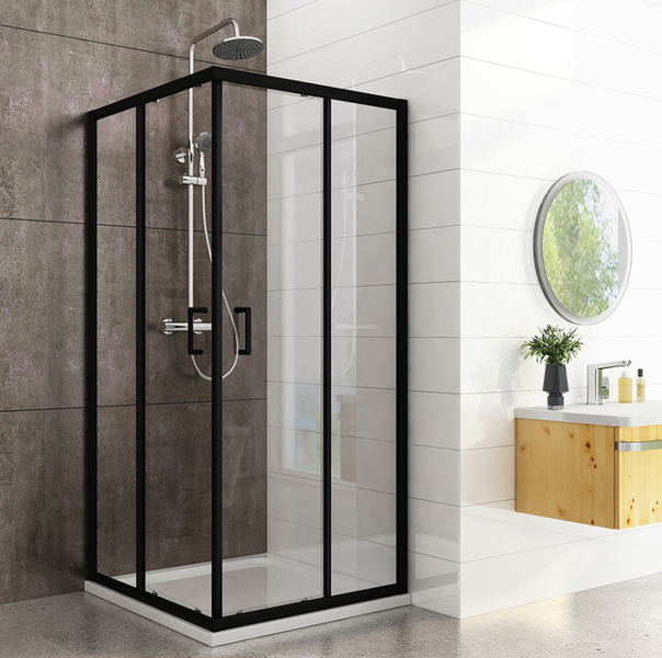 EMKE Duschkabine 90 x 90 cm Schiebetür mit  Rollen, 5 mm ESG-Sicherheitsglas, Mattschwarz, Schnellmontage, Höhe: 190 cm
