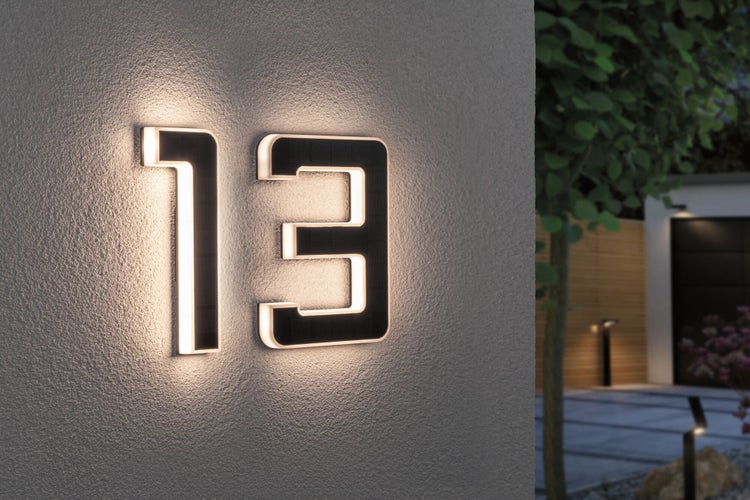 Set Solar LED Hausnummernleuchte inkl. wechselbarer Akku Nummer 13 3000K 2x6lm 2x0,2W Schwarz