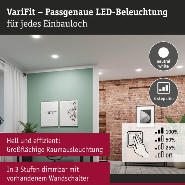 VariFit LED Einbaupanel 3-Step-Dim Veluna IP44 rund 185mm 17,5W 1400lm 4000K Satin dimmbar