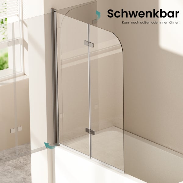 Schwenkbare Badewannenabtrennung aus Glas mit chromfarbenen Beschlägen