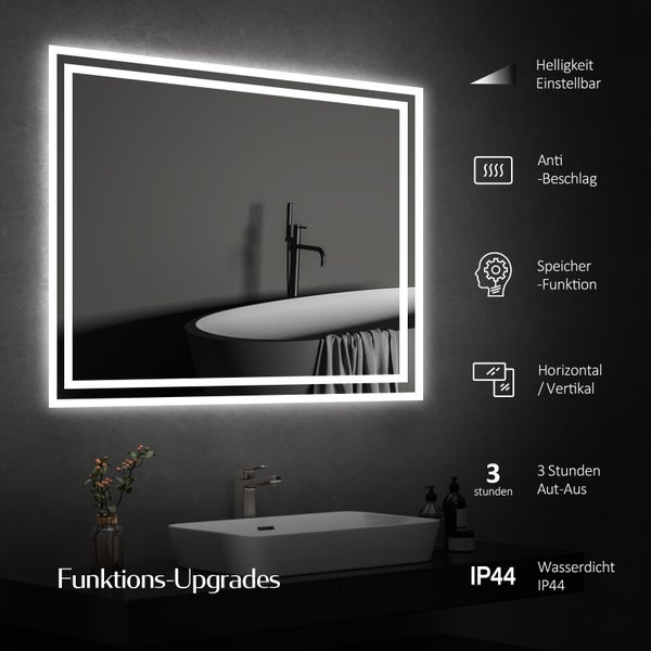 EMKE LED Badspiegel 70x50 cm, Spiegel mit Beleuchtung Kaltweiß, dimmbar & beschlagfrei, Touch-Schalter, Badezimmerspiegel IP44