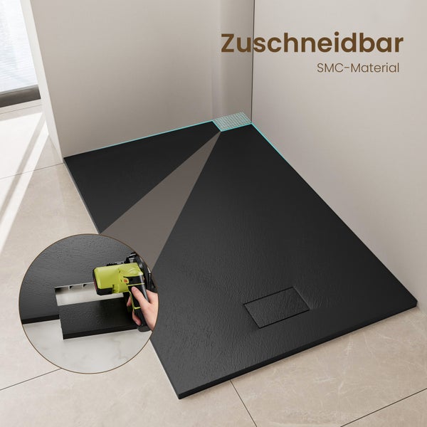 Schwarze, rechteckige Duschwanne aus SMC-Material, zuschneidbar für flexible Installation