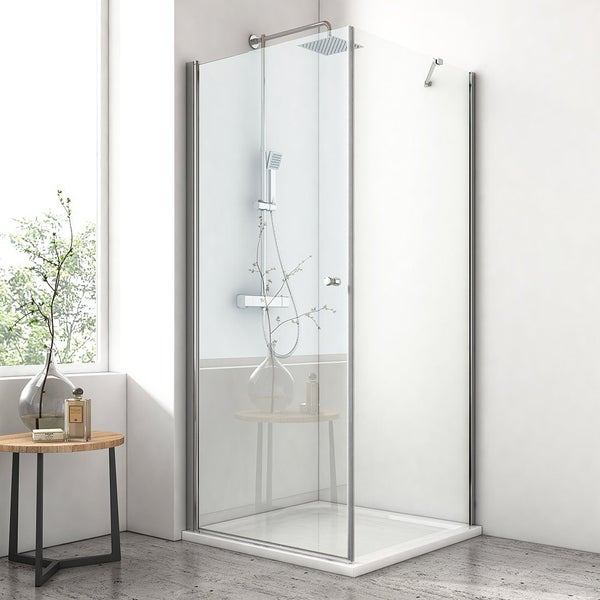 EMKE Eck-Duschkabine 75 x 70 cm mit Drehtür und Seitenwand – 6 mm ESG Sicherheitsglas, teilgerahmt, Pflegeleicht, 185 cm Höhe